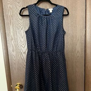 J.Crew Factory Navy and Gold Polka Dot Dress - Size: 6